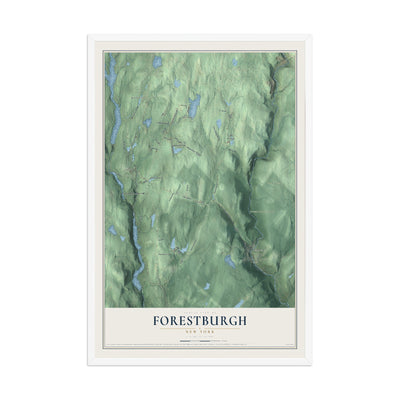 Forestburgh, New York map print, 12" x 18" W/ White Ayous Wood Frame mockup