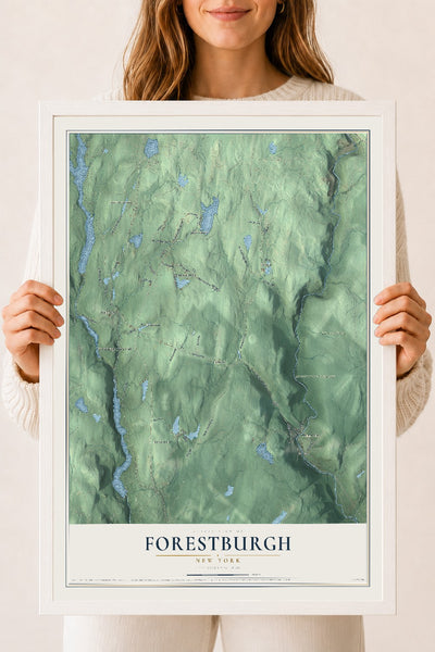Forestburgh, New York map print, 18" x 24" W/ White Ayous Wood Frame mockup