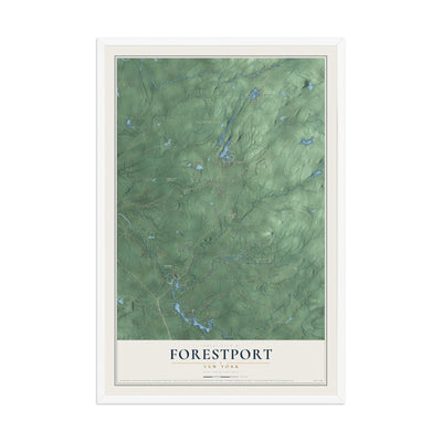 Forestport, New York map print, 12" x 18" W/ White Ayous Wood Frame mockup