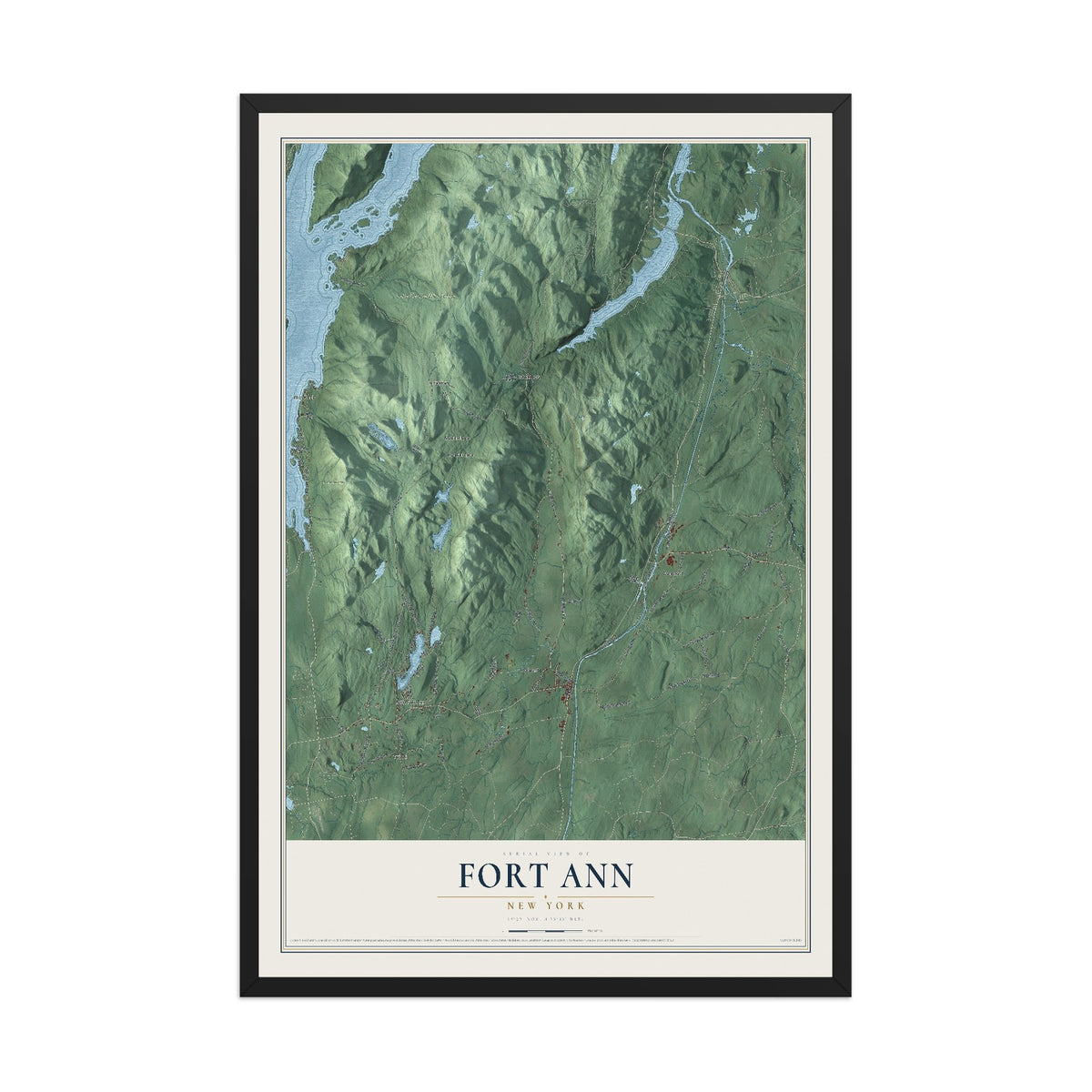 Fort Ann, New York map print, 12" x 18" W/ Black Ayous Wood Frame mockup