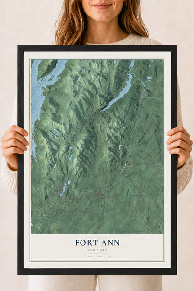 Fort Ann, New York map print, 18" x 24" W/ Black Ayous Wood Frame mockup