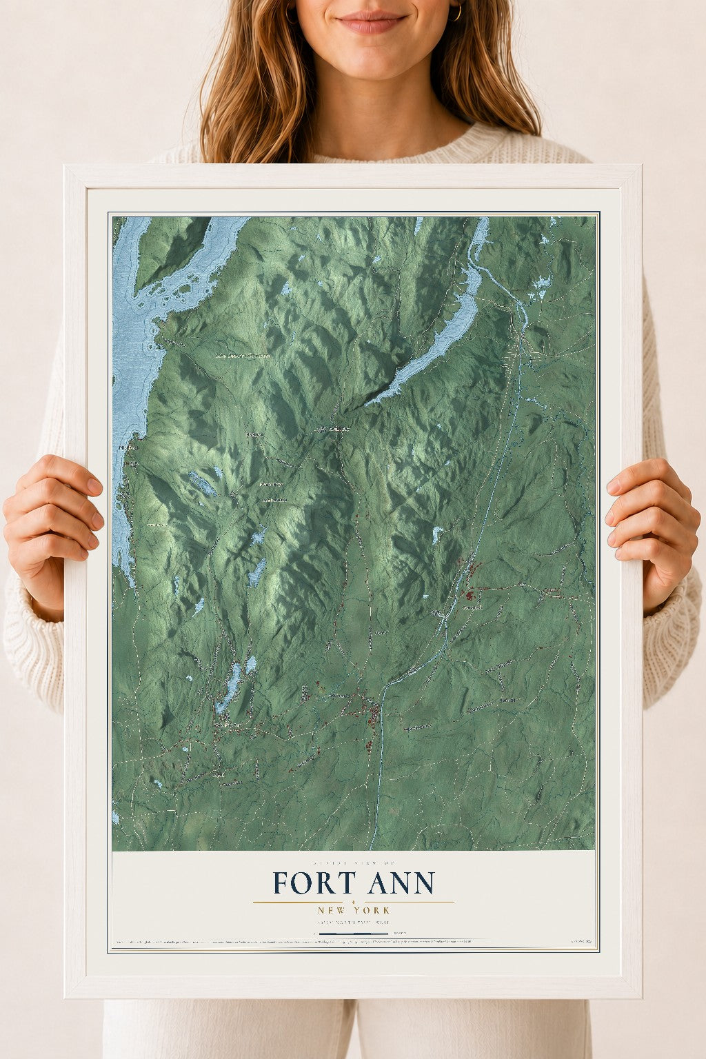 Fort Ann, New York map print, 18" x 24" W/ White Ayous Wood Frame mockup