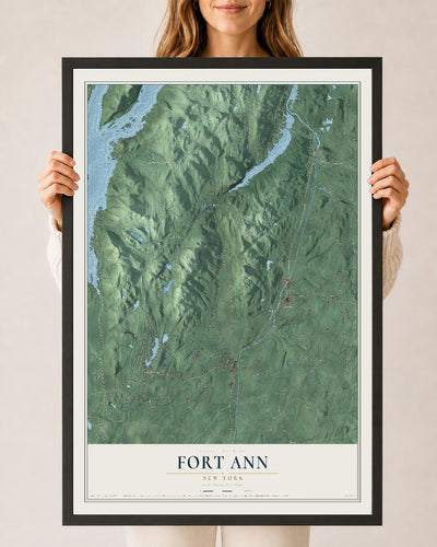 Fort Ann, New York map print, 24" x 36" W/ Black Ayous Wood Frame mockup