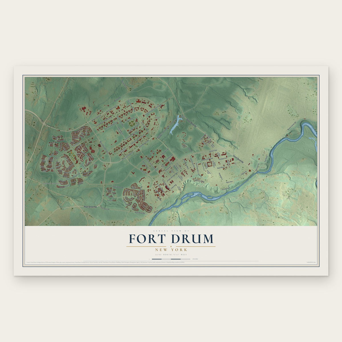 Fort Drum, New York map print, the full design