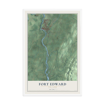 Fort Edward, New York map print, 12" x 18" W/ White Ayous Wood Frame mockup