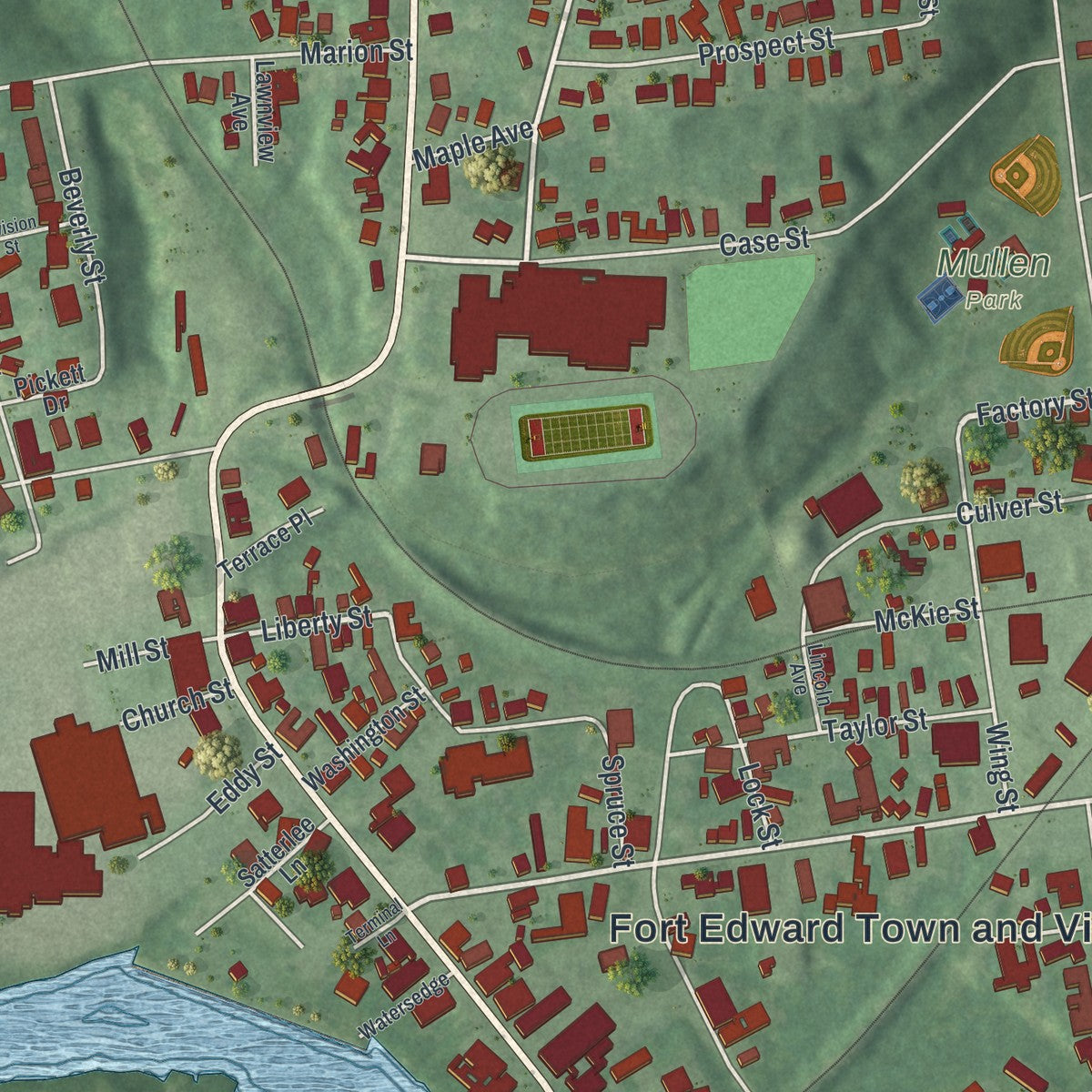 Close-up 1 of the Fort Edward, New York map artwork