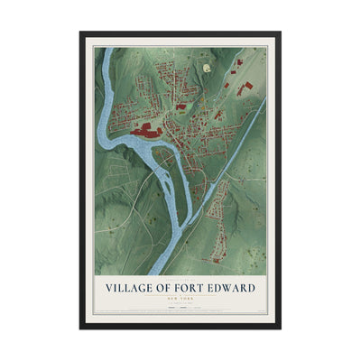 Fort Edward, New York map print, 12" x 18" W/ Black Ayous Wood Frame mockup