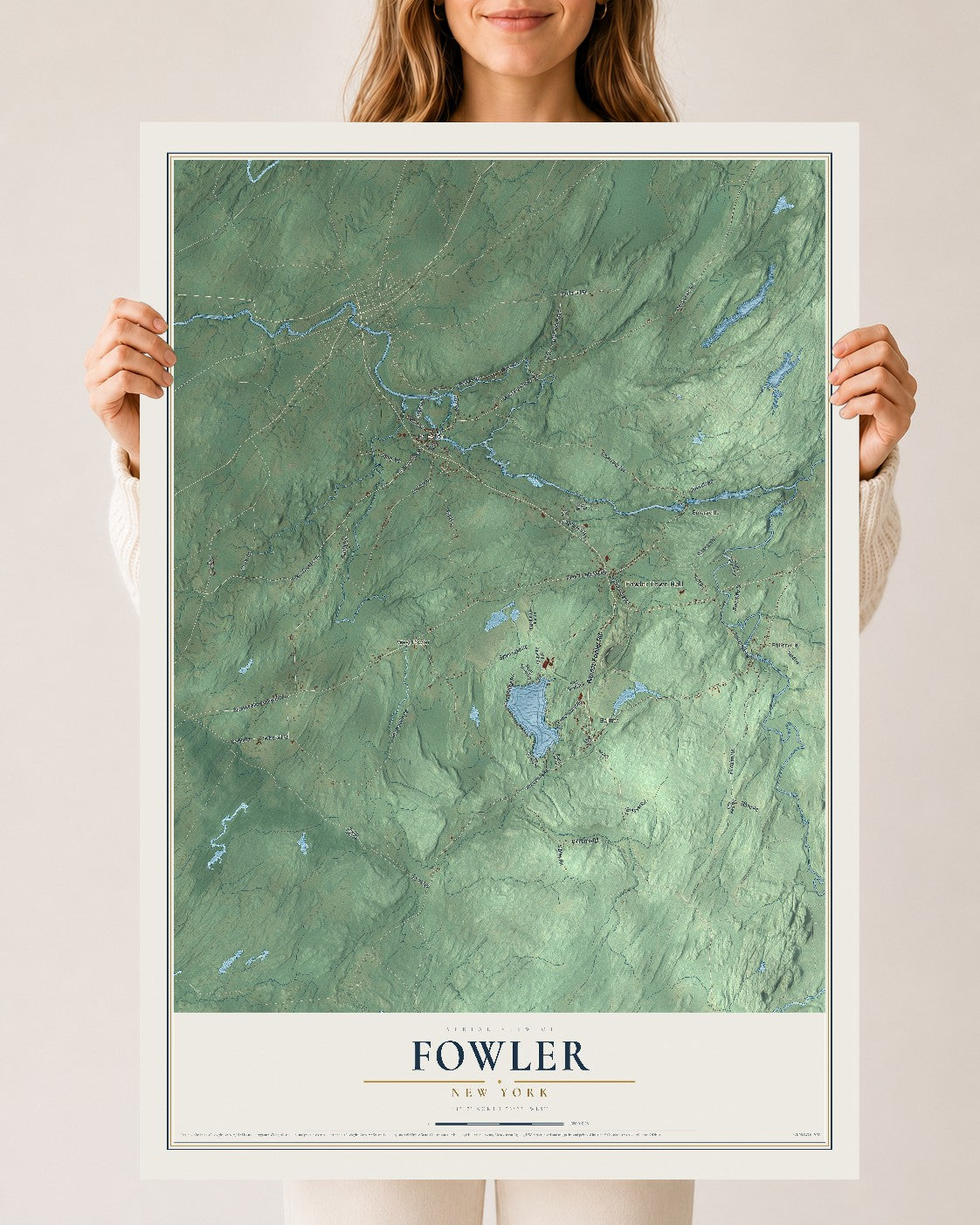 Fowler, New York map print, 24" x 36" Archival Matte Print mockup