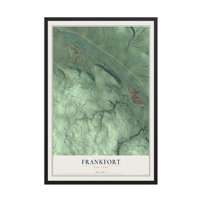 Frankfort, New York map print, 12" x 18" W/ Black Ayous Wood Frame mockup