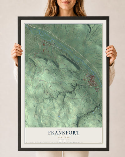 Frankfort, New York map print, 24" x 36" W/ Black Ayous Wood Frame mockup