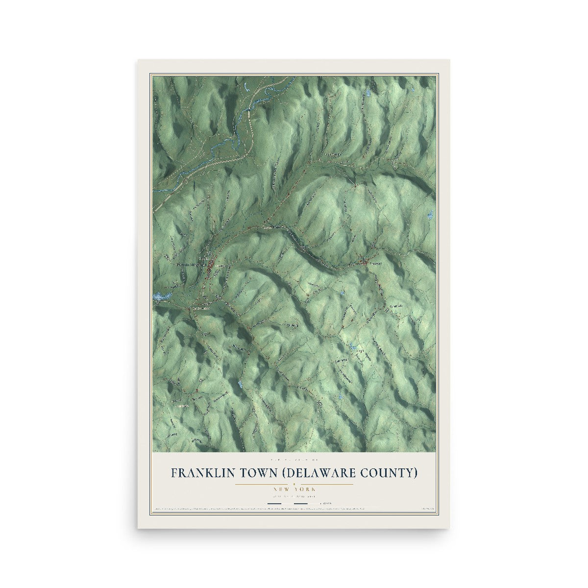 Franklin Town (Delaware County), New York map print, 12" x 18" Archival Matte Print mockup