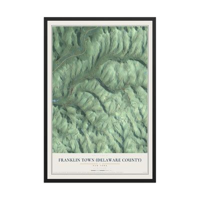 Franklin Town (Delaware County), New York map print, 12" x 18" W/ Black Ayous Wood Frame mockup