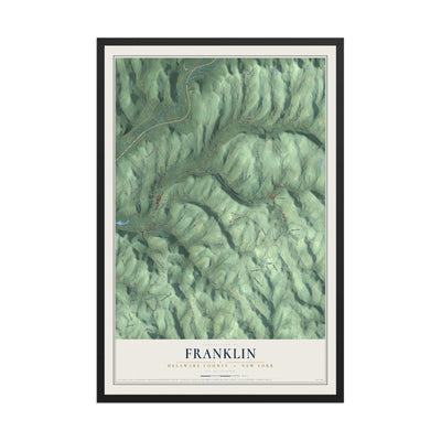 Map of Franklin, Delaware County, New York, 12 x 18 inch print in a black wood frame