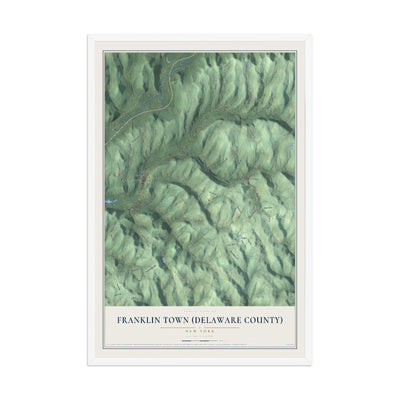 Franklin Town (Delaware County), New York map print, 12" x 18" W/ White Ayous Wood Frame mockup