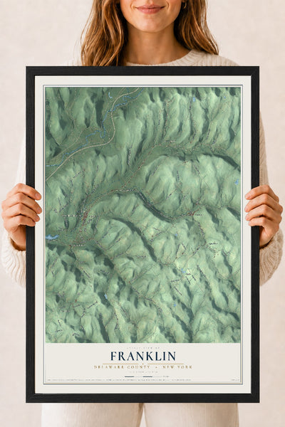 Map of Franklin, Delaware County, New York, 18 x 24 inch print in a black wood frame