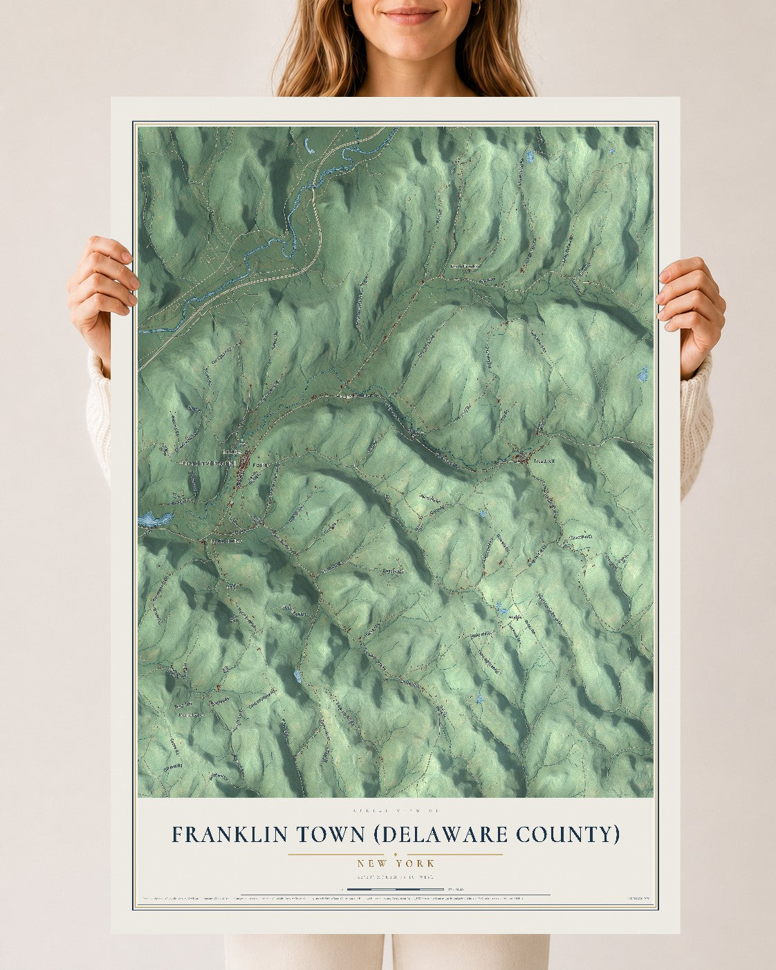 Franklin Town (Delaware County), New York map print, 24" x 36" Archival Matte Print mockup