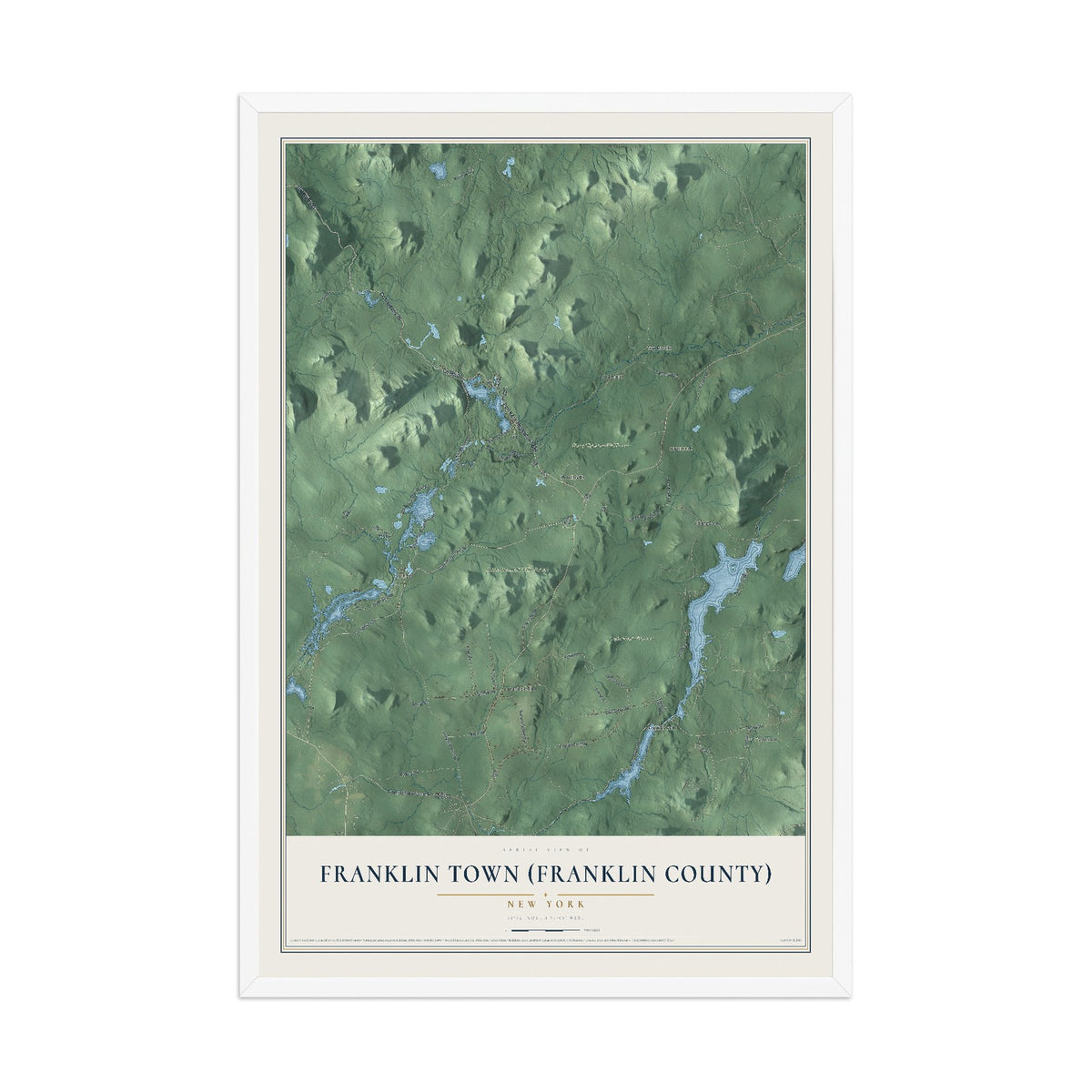 Franklin Town (Franklin County), New York map print, 12" x 18" W/ White Ayous Wood Frame mockup