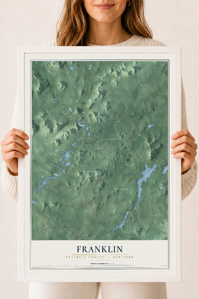 Map of Franklin, Franklin County, New York, 18 x 24 inch print in a white wood frame