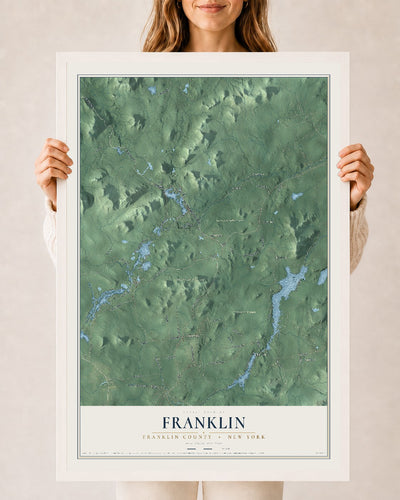 Map of Franklin, Franklin County, New York, 24 x 36 inch print in a white wood frame