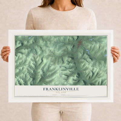 Franklinville, New York map print, 12" x 18" W/ White Ayous Wood Frame mockup