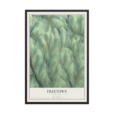 Freetown, New York map print, 12" x 18" W/ Black Ayous Wood Frame mockup