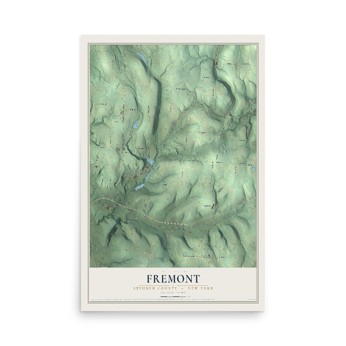 Map of Fremont, Steuben County, New York, 12 x 18 inch unframed archival matte print