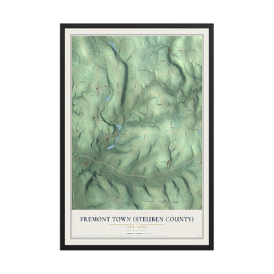 Fremont Town (Steuben County), New York map print, 12" x 18" W/ Black Ayous Wood Frame mockup