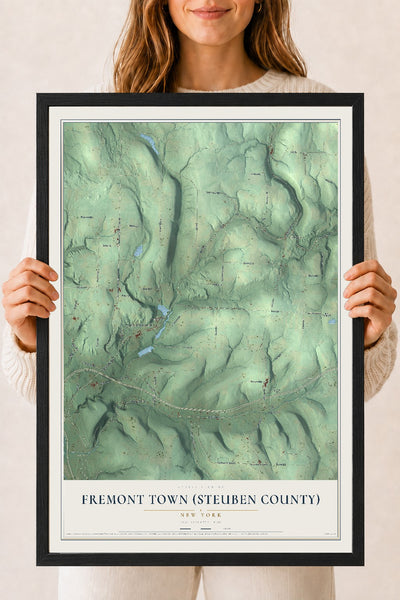 Fremont Town (Steuben County), New York map print, 18" x 24" W/ Black Ayous Wood Frame mockup