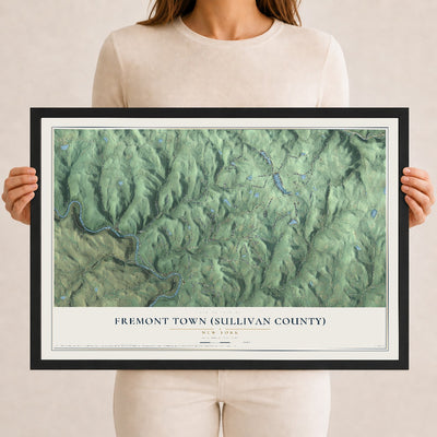Fremont Town (Sullivan County), New York map print, 12" x 18" W/ Black Ayous Wood Frame mockup