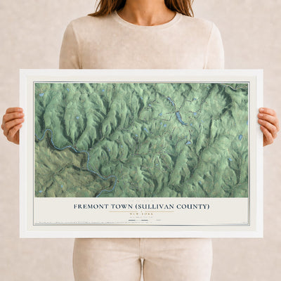 Fremont Town (Sullivan County), New York map print, 12" x 18" W/ White Ayous Wood Frame mockup