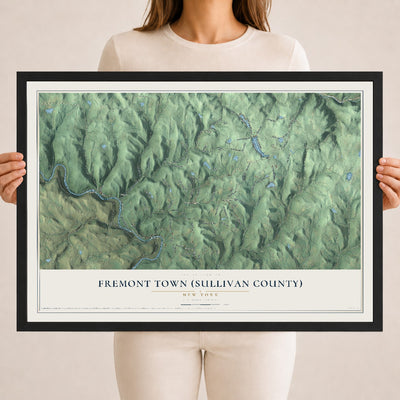 Fremont Town (Sullivan County), New York map print, 18" x 24" W/ Black Ayous Wood Frame mockup