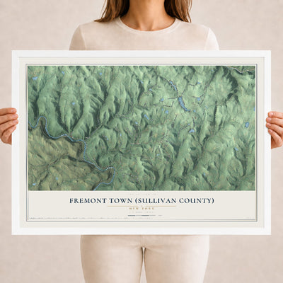 Fremont Town (Sullivan County), New York map print, 18" x 24" W/ White Ayous Wood Frame mockup