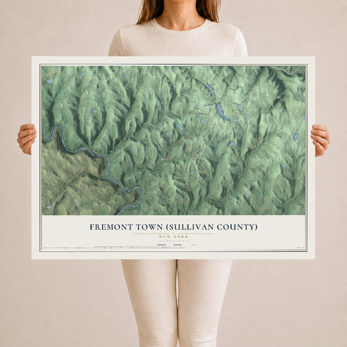 Fremont Town (Sullivan County), New York map print, 24" x 36" Archival Matte Print mockup