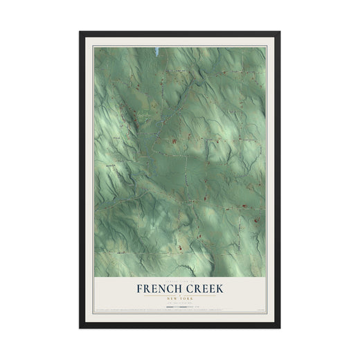 Map of French Creek, New York, 12 x 18 inch print in a black wood frame