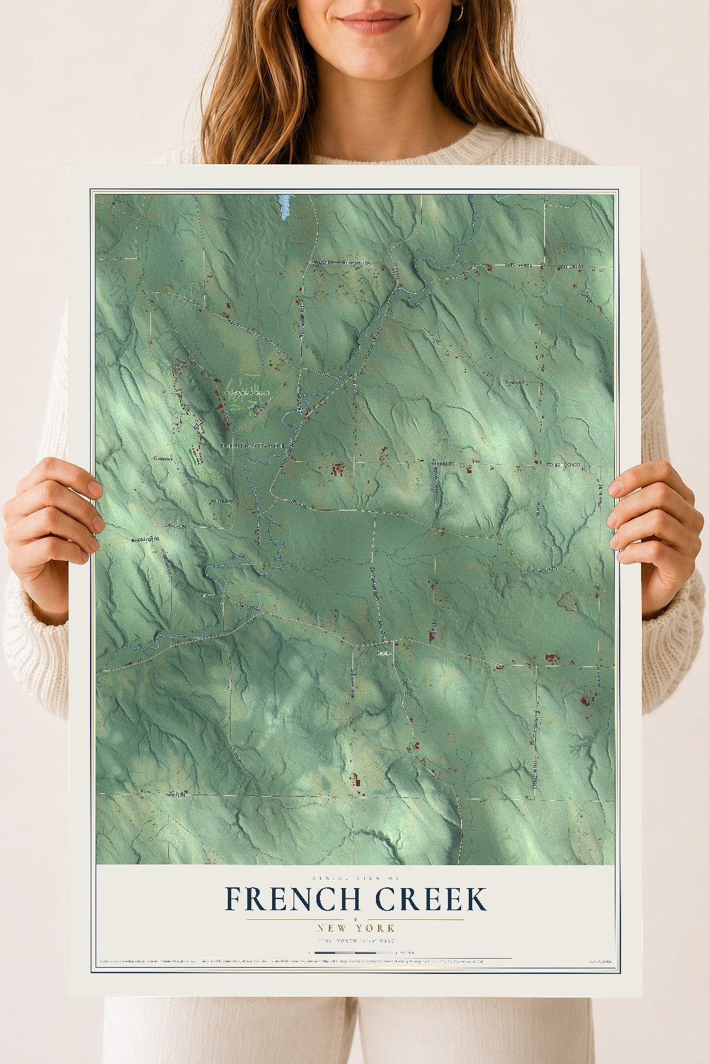 French Creek, New York map print, 18" x 24" Archival Matte Print mockup