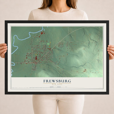 Frewsburg, New York map print, 18" x 24" W/ Black Ayous Wood Frame mockup