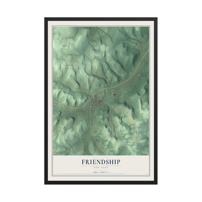 Friendship, New York map print, 12" x 18" W/ Black Ayous Wood Frame mockup