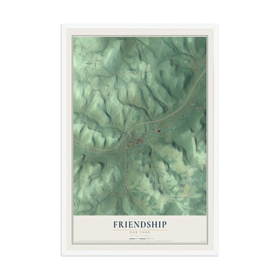 Friendship, New York map print, 12" x 18" W/ White Ayous Wood Frame mockup
