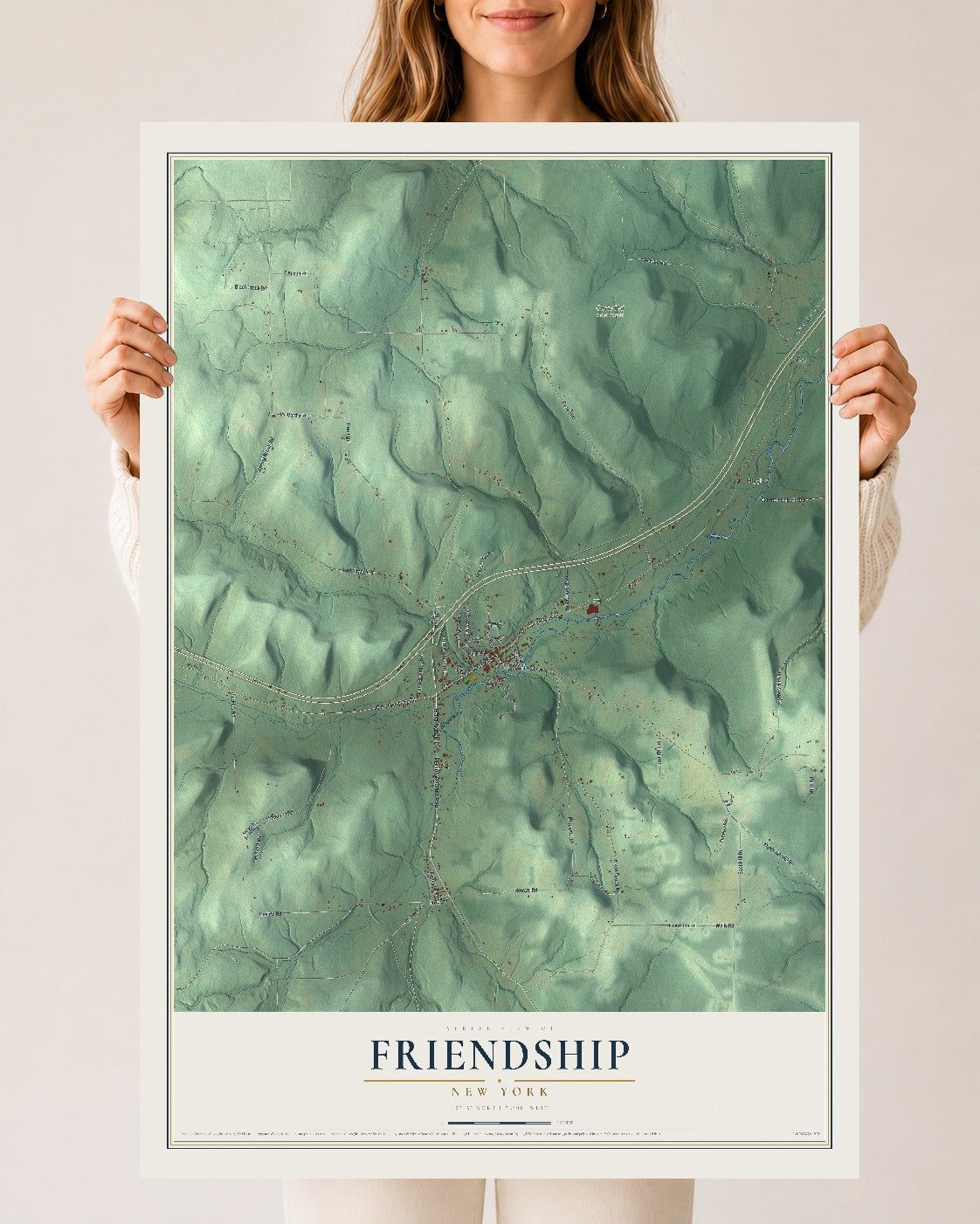 Friendship, New York map print, 24" x 36" Archival Matte Print mockup