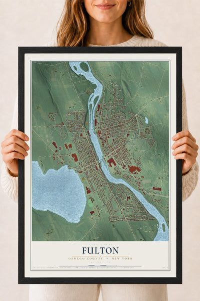 Map of Fulton, Oswego County, New York, 18 x 24 inch print in a black wood frame