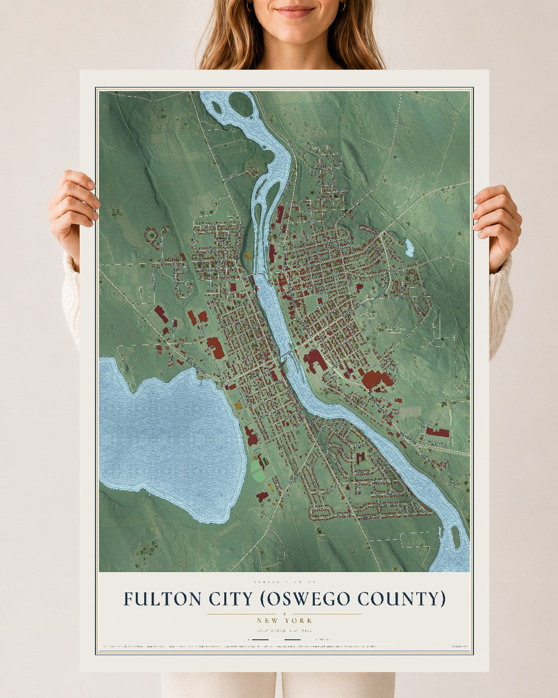 Fulton City (Oswego County), New York map print, 24" x 36" Archival Matte Print mockup