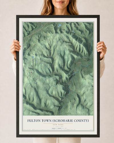 Fulton Town (Schoharie County), New York map print, 24" x 36" W/ Black Ayous Wood Frame mockup