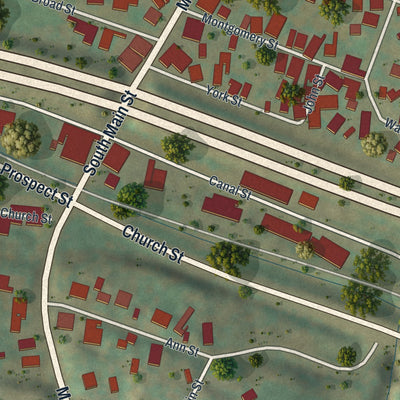 Close-up of the map of Fultonville, New York print showing street and building detail
