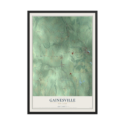 Gainesville, New York map print, 12" x 18" W/ Black Ayous Wood Frame mockup