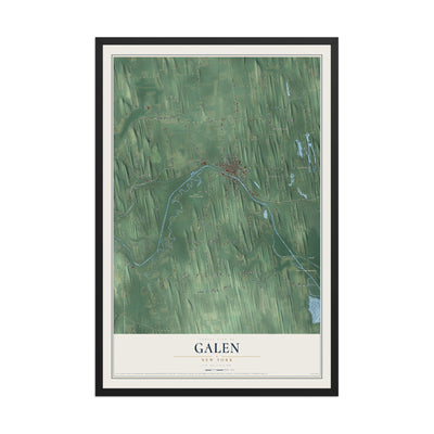 Galen, New York map print, 12" x 18" W/ Black Ayous Wood Frame mockup