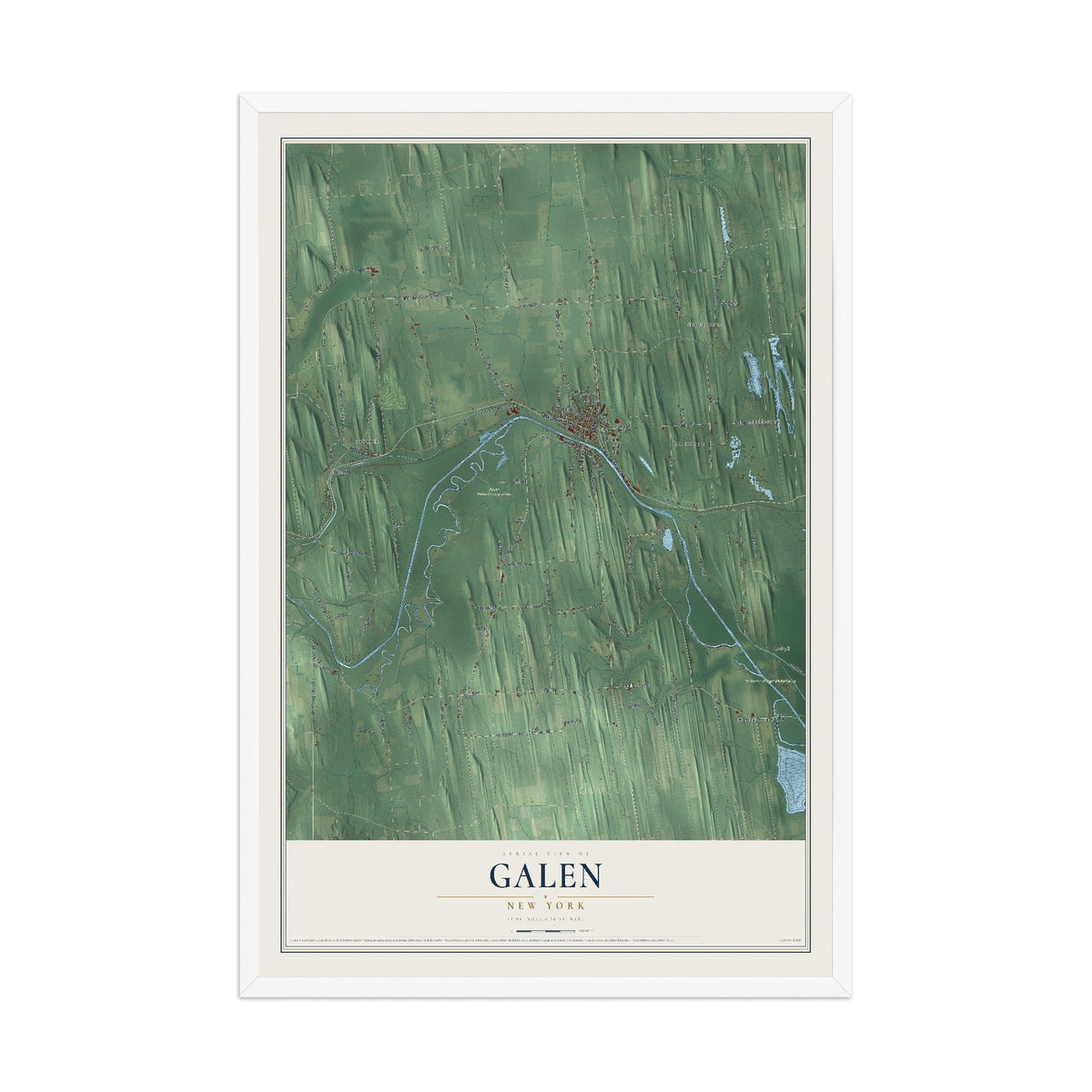 Galen, New York map print, 12" x 18" W/ White Ayous Wood Frame mockup