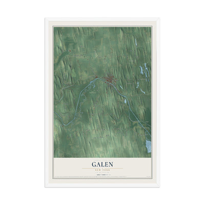 Galen, New York map print, 12" x 18" W/ White Ayous Wood Frame mockup