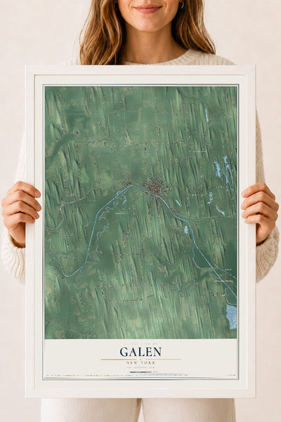 Galen, New York map print, 18" x 24" W/ White Ayous Wood Frame mockup