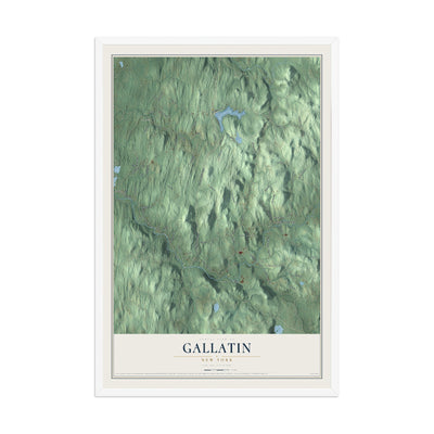 Gallatin, New York map print, 12" x 18" W/ White Ayous Wood Frame mockup