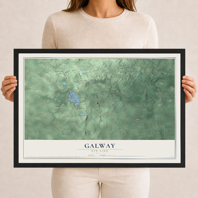 Galway, New York map print, 12" x 18" W/ Black Ayous Wood Frame mockup